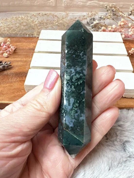 Beautiful Moss Agate Double Terminated Point - Picture 4 of 6